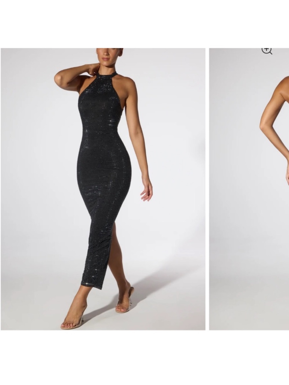 Oh Polly Women's Black and Silver Embellished Halter Dress